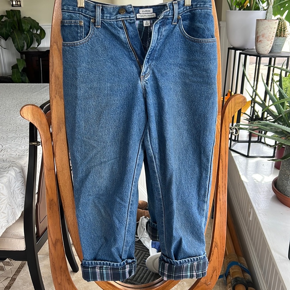 LLBean flannel line dad jeans